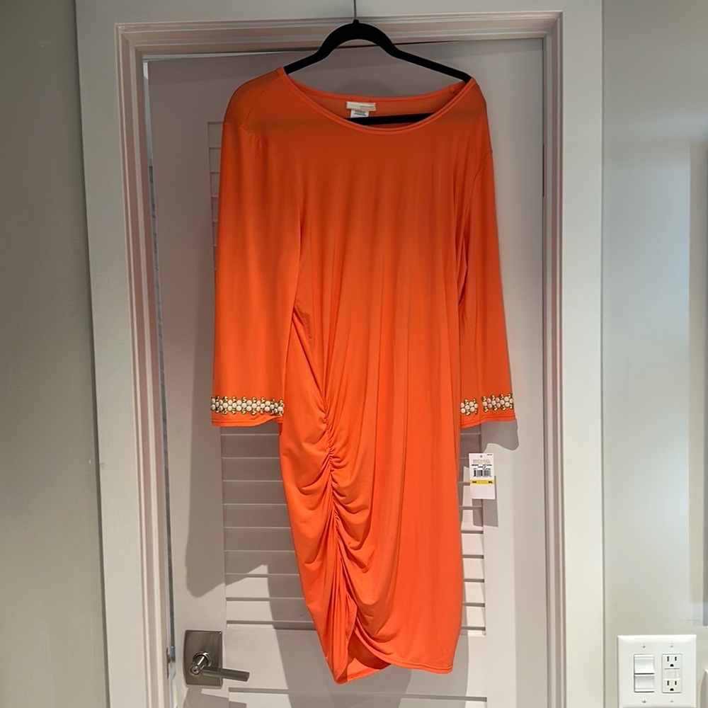 Michael Kors, hot coral, cover-up, and hot coral with stud detail